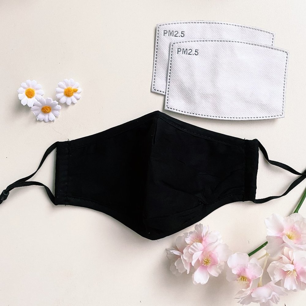 Black facemask + 2 filters / cotton 3 layers